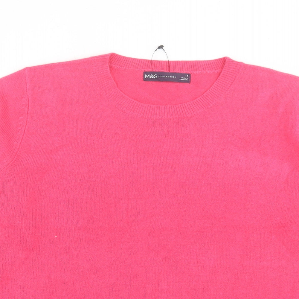 Marks and Spencer Womens Pink Crew Neck Acrylic Pullover Jumper Size 14