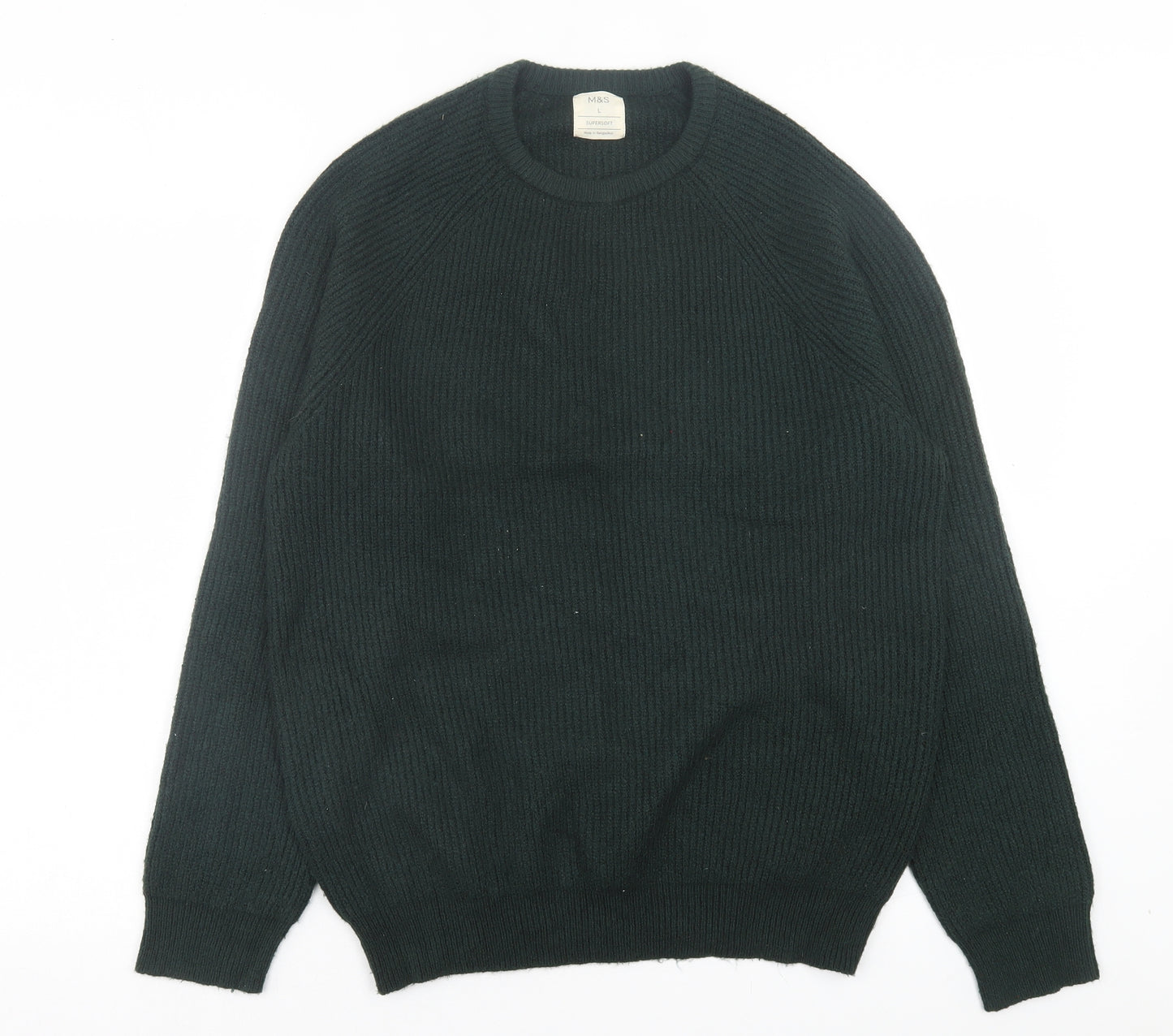 Marks and Spencer Mens Green Crew Neck Acrylic Pullover Jumper Size L