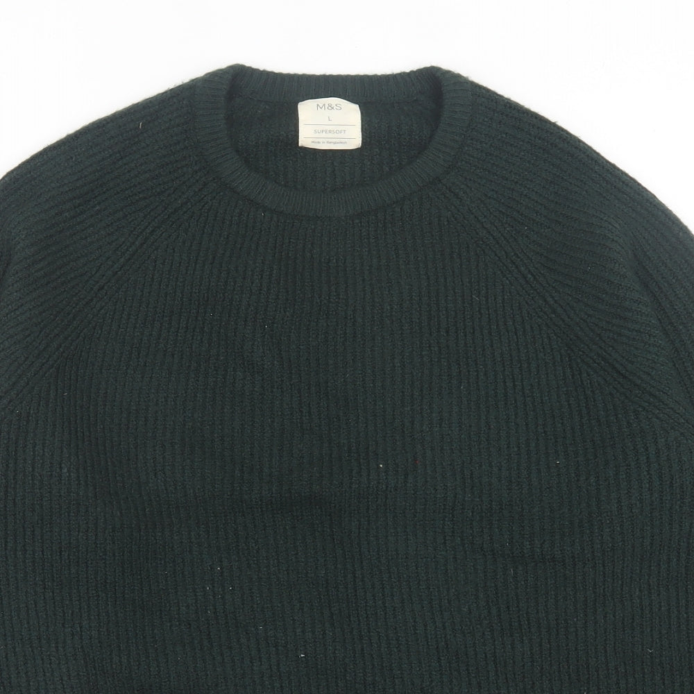 Marks and Spencer Mens Green Crew Neck Acrylic Pullover Jumper Size L