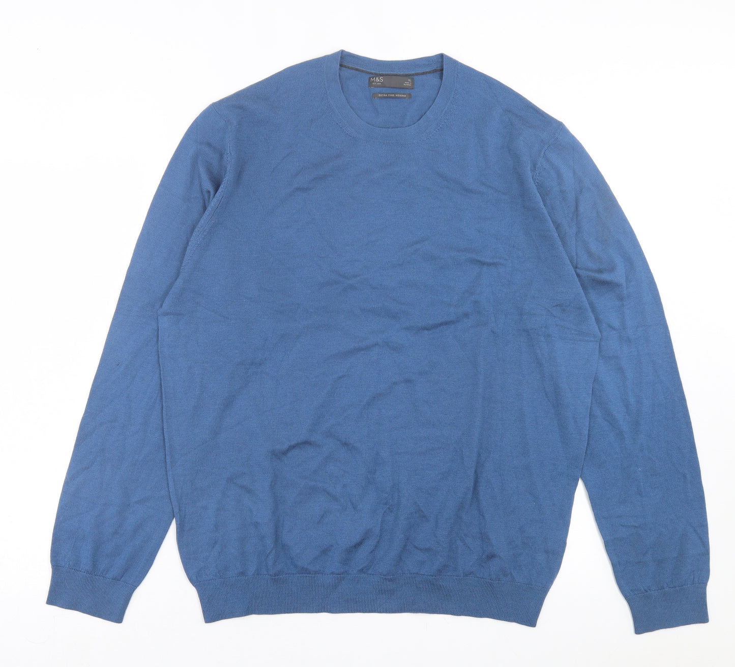Marks and Spencer Mens Blue Crew Neck Wool Pullover Jumper Size XL