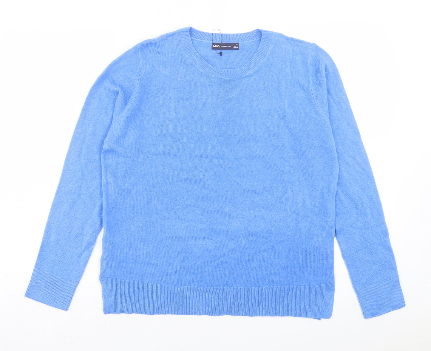 Marks and Spencer Womens Blue Crew Neck Acrylic Pullover Jumper Size 14