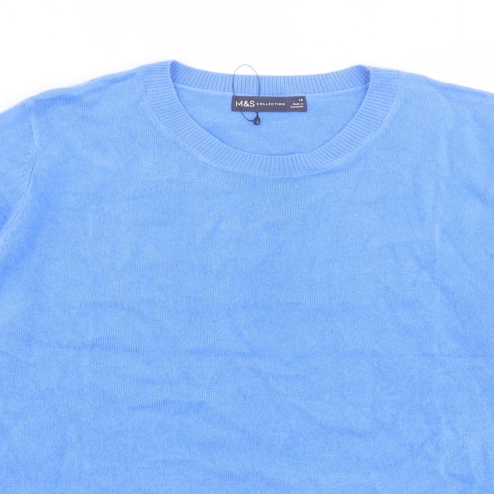 Marks and Spencer Womens Blue Crew Neck Acrylic Pullover Jumper Size 14