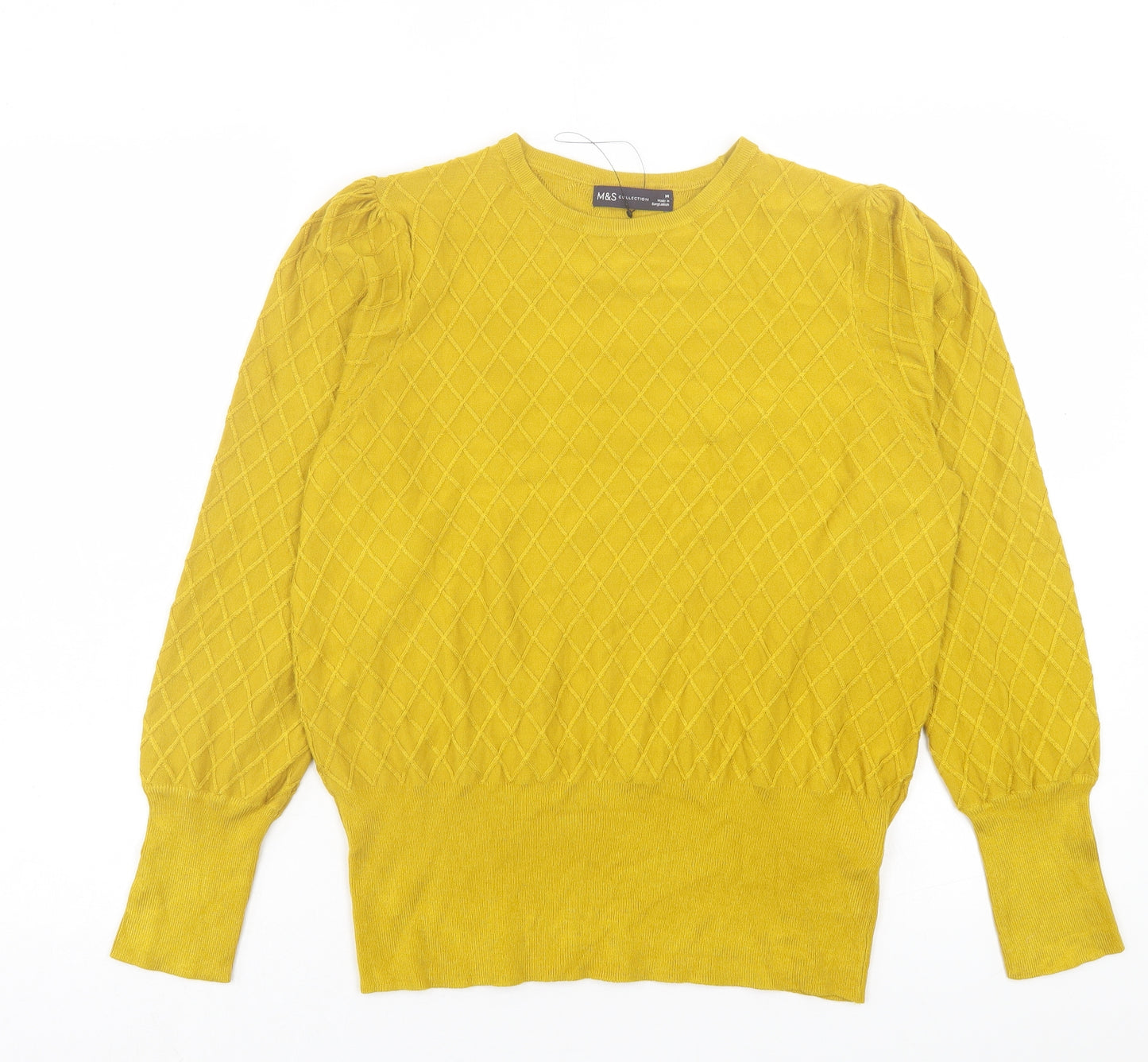 Marks and Spencer Womens Yellow Crew Neck Viscose Pullover Jumper Size 14