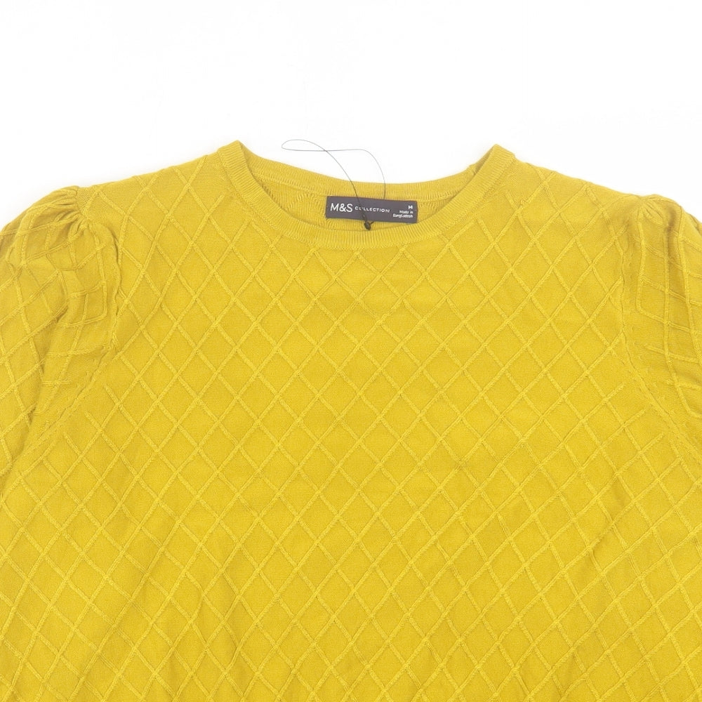 Marks and Spencer Womens Yellow Crew Neck Viscose Pullover Jumper Size 14
