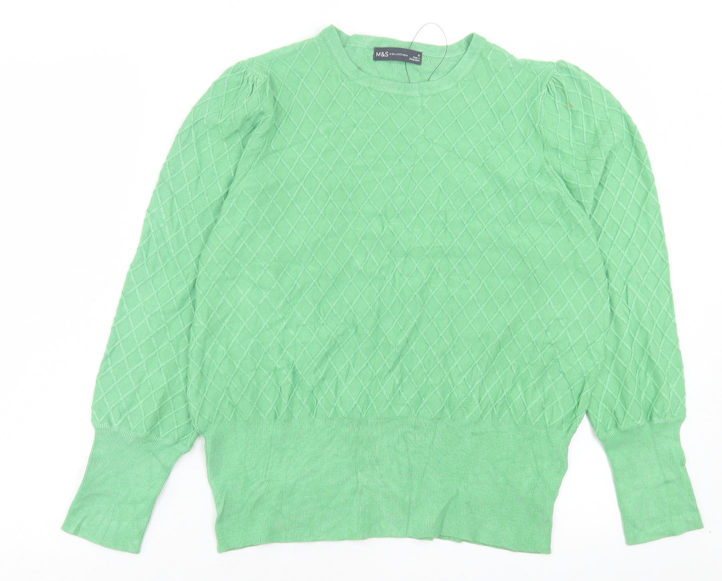 Marks and Spencer Womens Green Crew Neck Viscose Pullover Jumper Size 18
