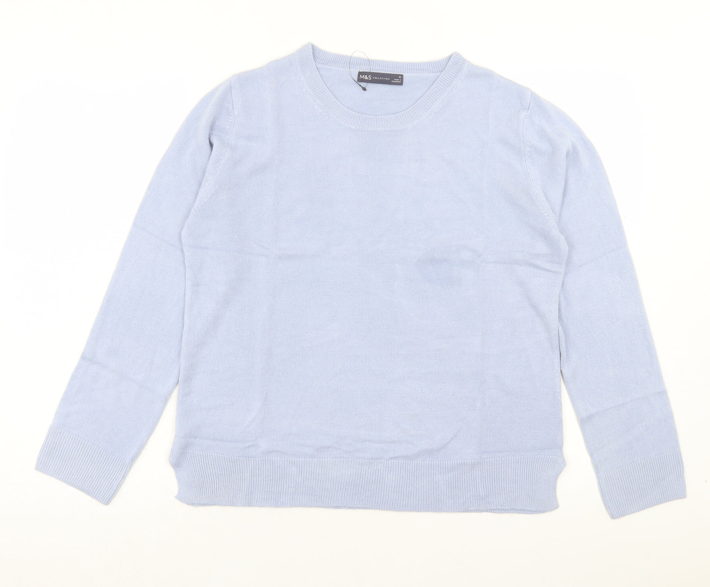 Marks and Spencer Womens Blue Crew Neck Acrylic Pullover Jumper Size 14