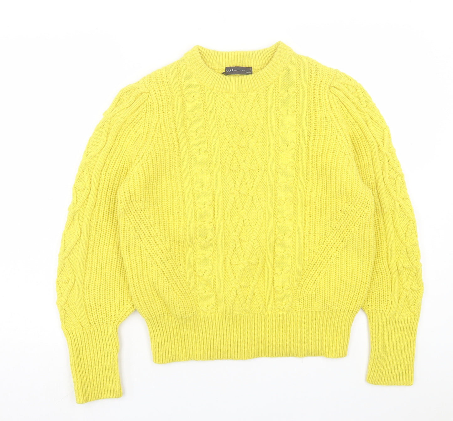 Marks and Spencer Womens Yellow Crew Neck Polyester Pullover Jumper Size 12