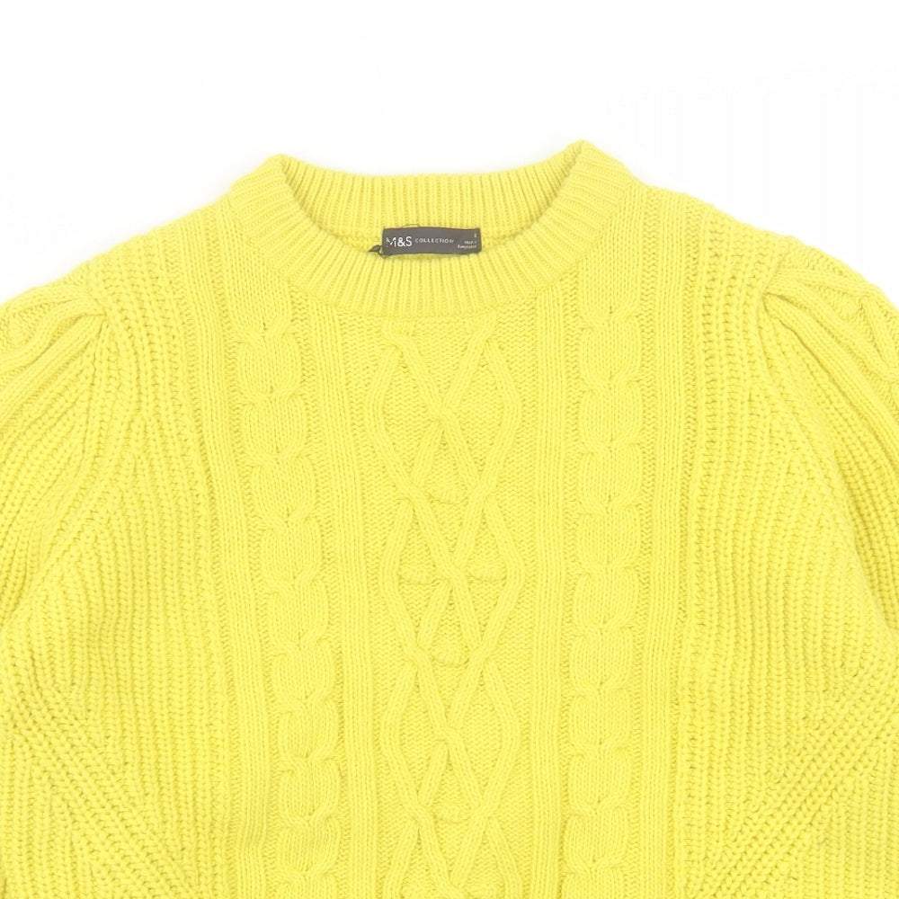 Marks and Spencer Womens Yellow Crew Neck Polyester Pullover Jumper Size 12