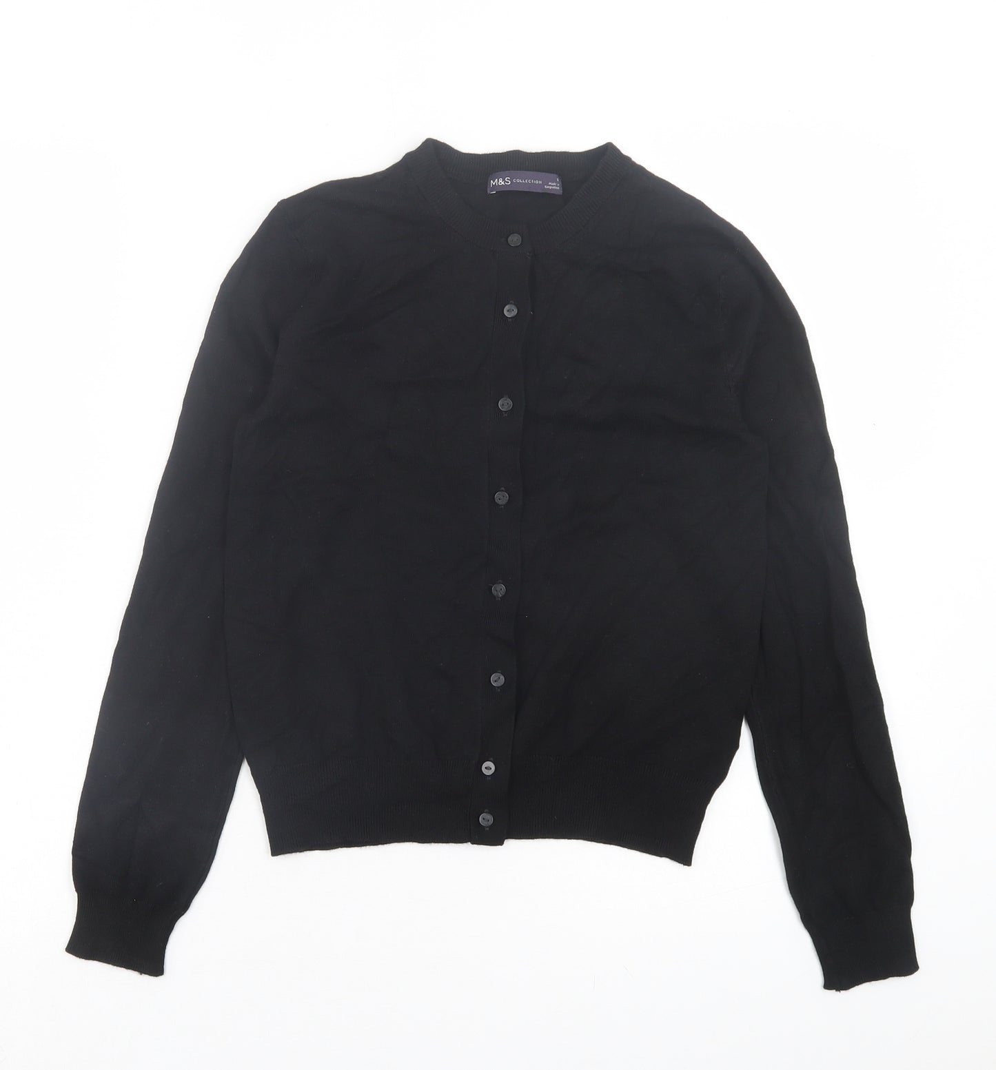 Marks and Spencer Womens Black Crew Neck Viscose Cardigan Jumper Size 8