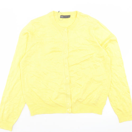 Marks and Spencer Womens Yellow Crew Neck Viscose Cardigan Jumper Size 16