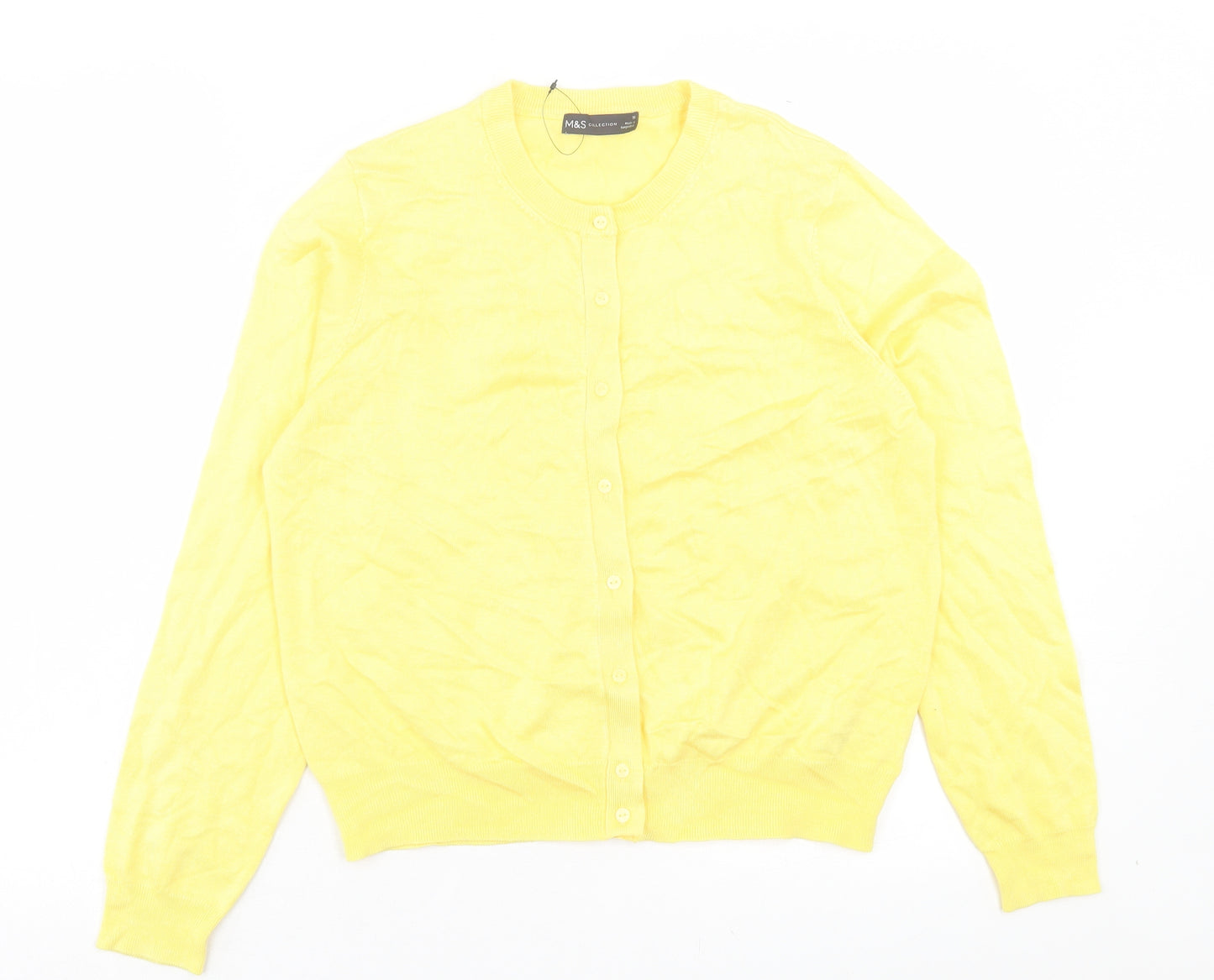 Marks and Spencer Womens Yellow Crew Neck Viscose Cardigan Jumper Size 16