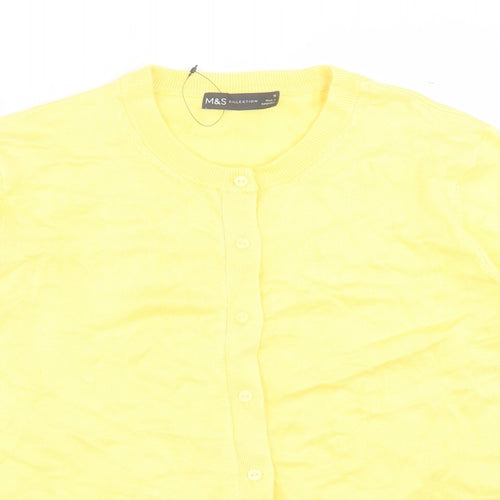 Marks and Spencer Womens Yellow Crew Neck Viscose Cardigan Jumper Size 16