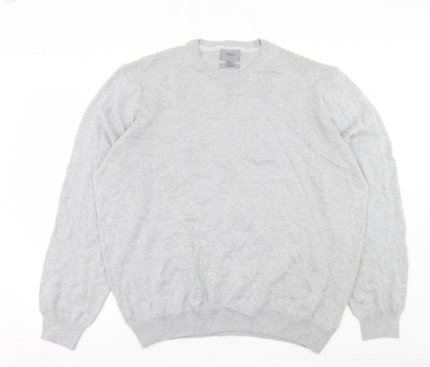 Marks and Spencer Mens Grey Crew Neck Cotton Pullover Jumper Size 3XL