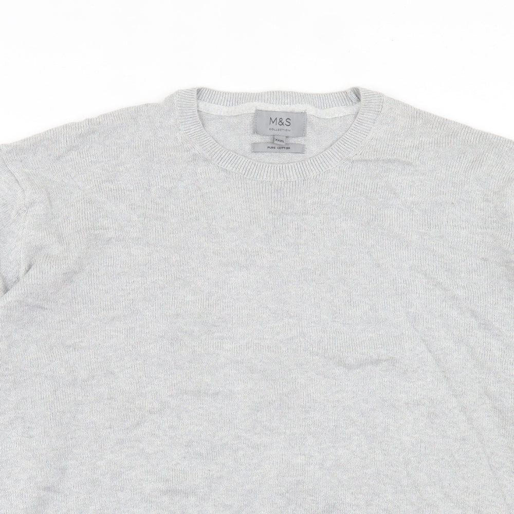 Marks and Spencer Mens Grey Crew Neck Cotton Pullover Jumper Size 3XL
