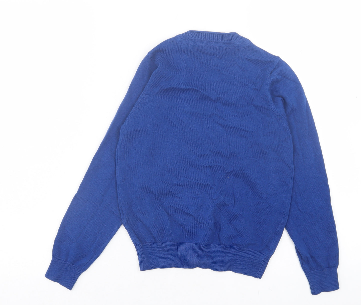 Marks and Spencer Girls Blue V-Neck Cotton Cardigan Jumper Size 8-9 Years Button - School Wear