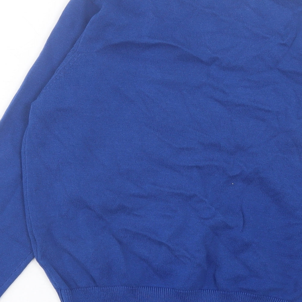 Marks and Spencer Girls Blue V-Neck Cotton Cardigan Jumper Size 8-9 Years Button - School Wear