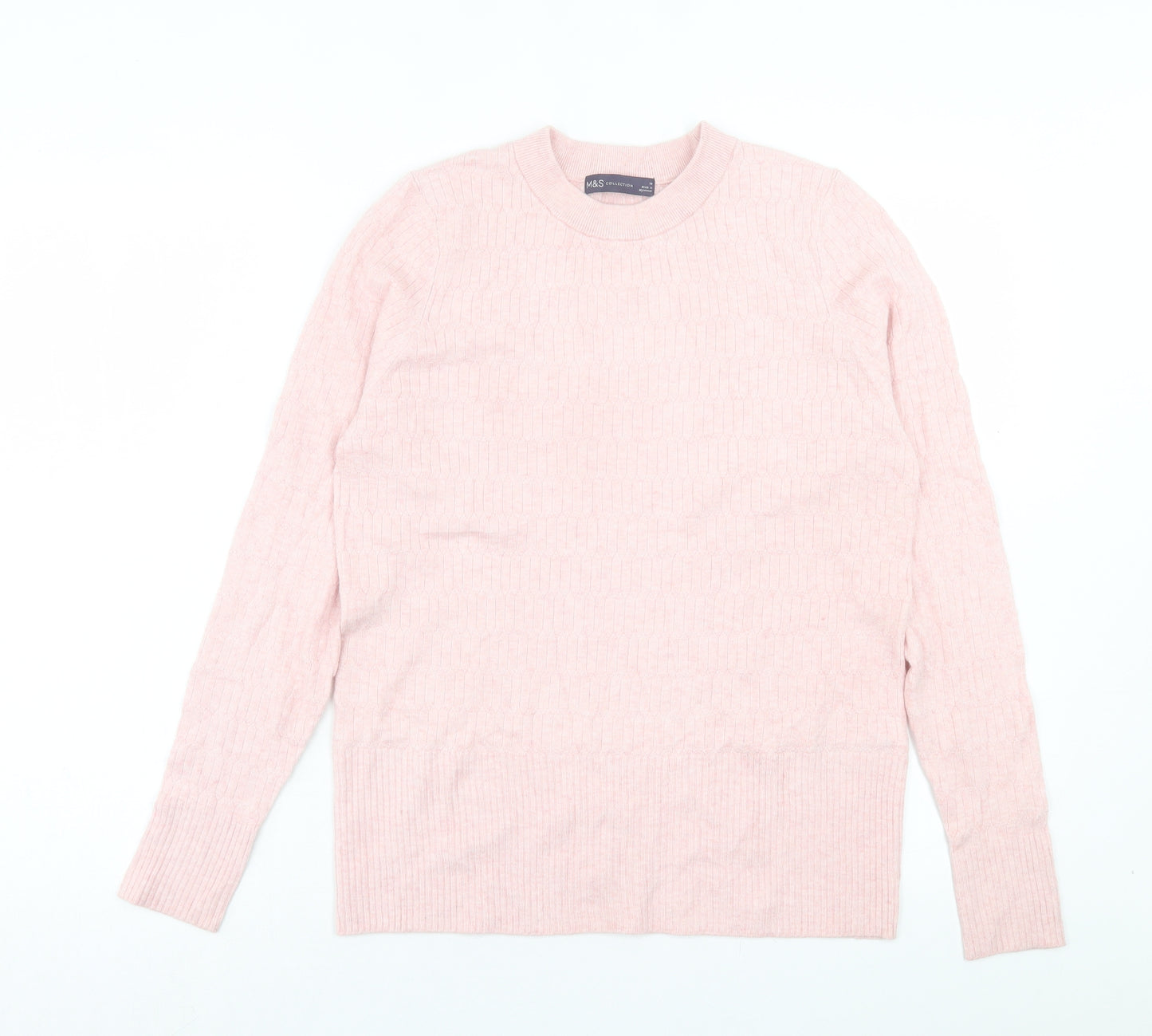 Marks and Spencer Womens Pink Crew Neck Viscose Pullover Jumper Size 14