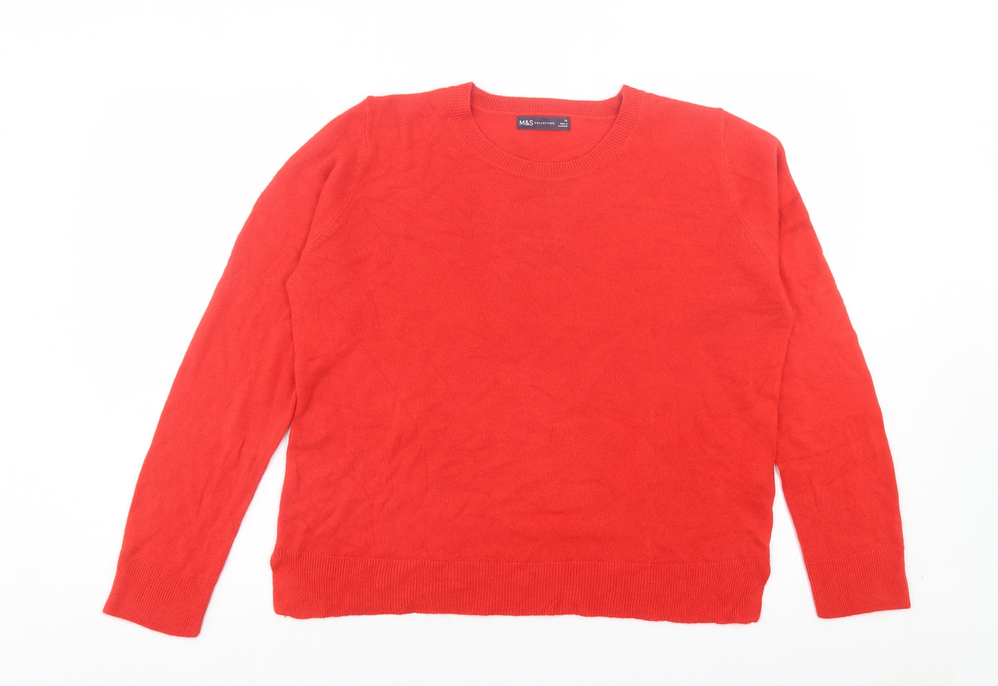Marks and Spencer Womens Red Crew Neck Acrylic Pullover Jumper Size 16