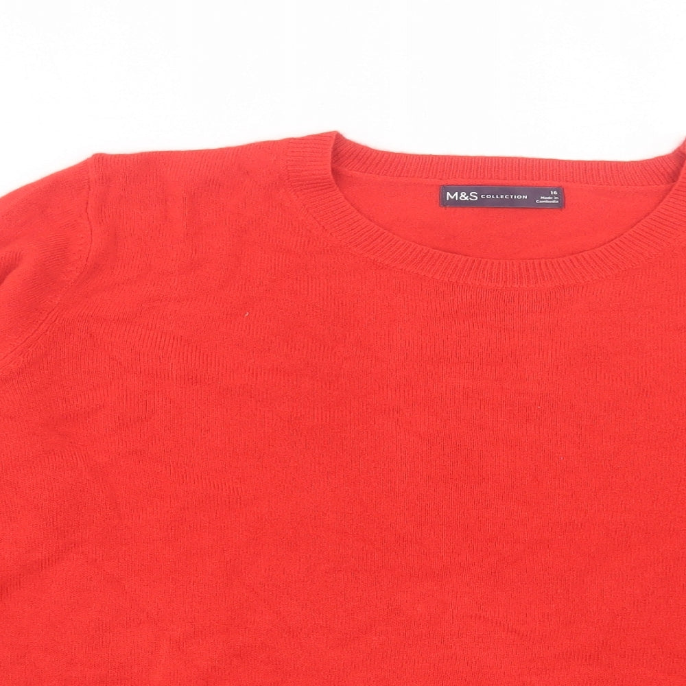 Marks and Spencer Womens Red Crew Neck Acrylic Pullover Jumper Size 16