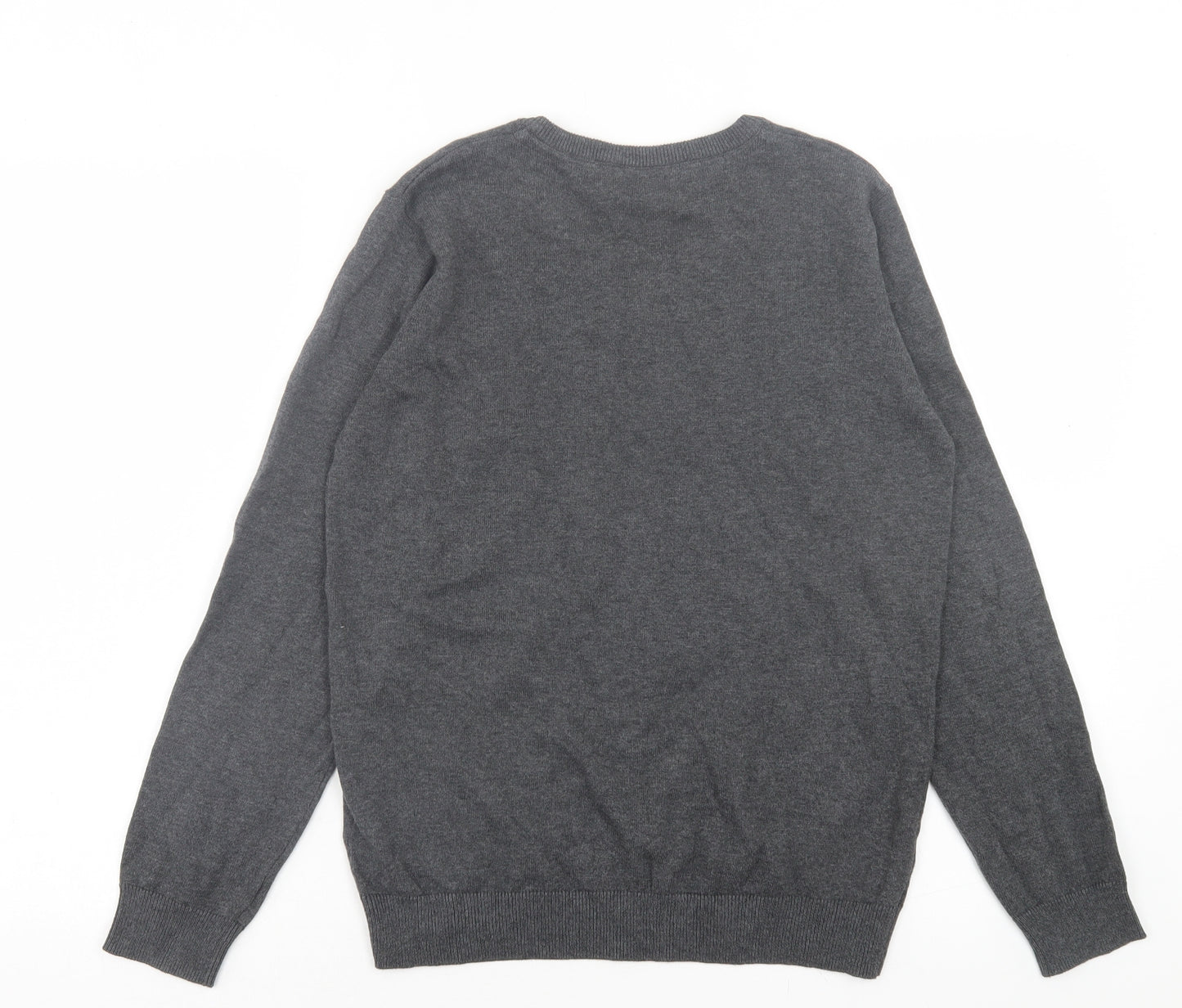 Marks and Spencer Boys Grey V-Neck Cotton Pullover Jumper Size 13-14 Years Pullover - School Wear