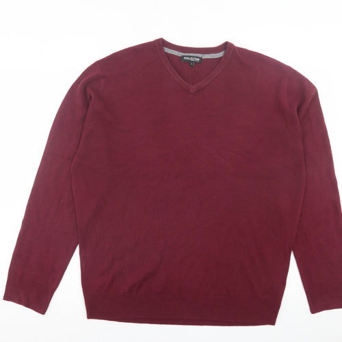 Debenhams Mens Purple V-Neck Acrylic Pullover Jumper Size L