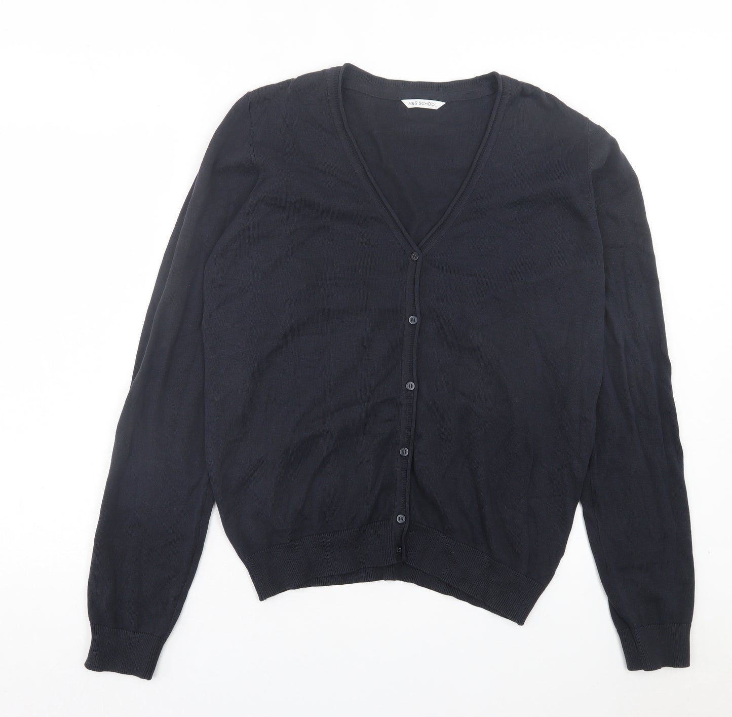 Marks and Spencer Girls Blue V-Neck Cotton Cardigan Jumper Size 16 Years Button - School Wear