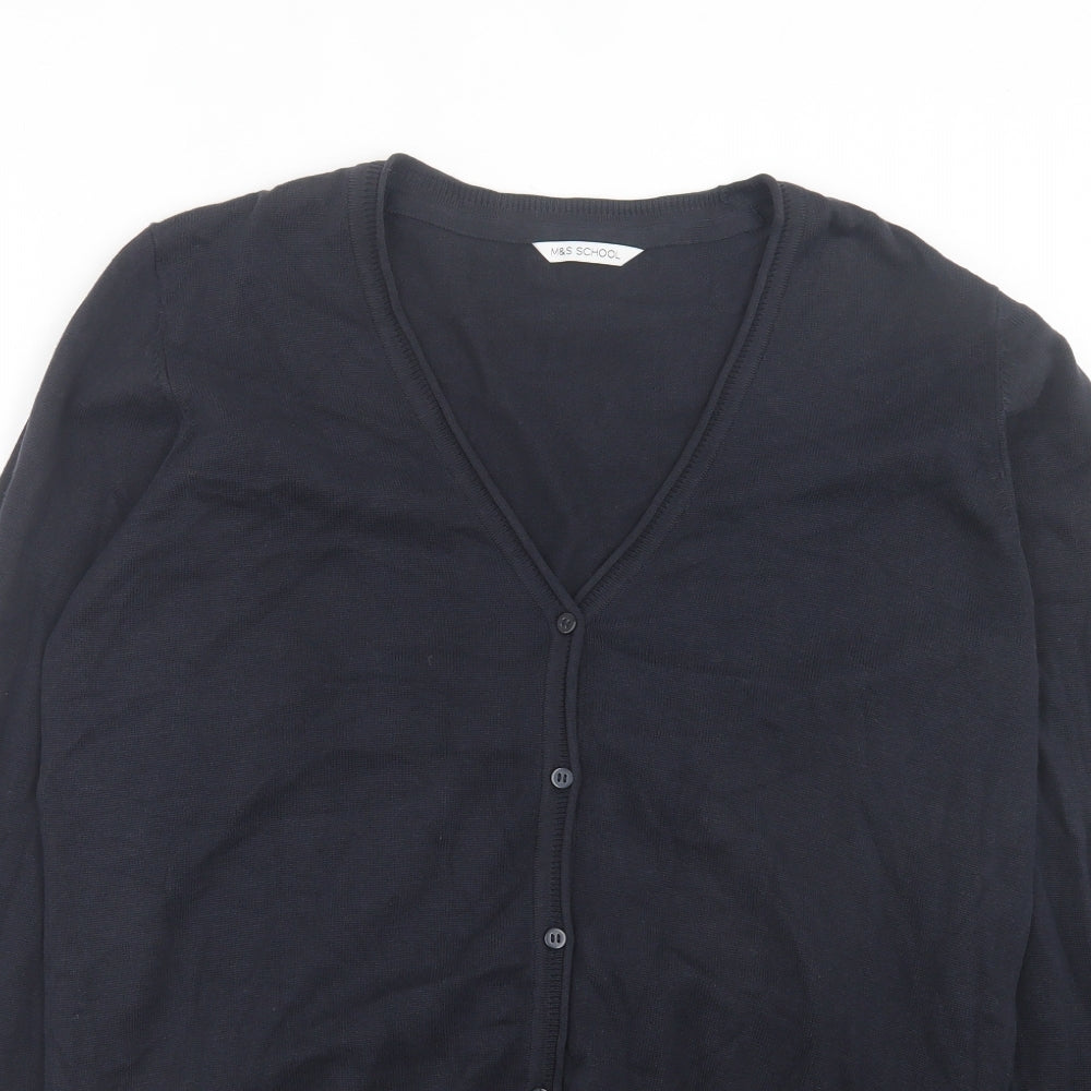 Marks and Spencer Girls Blue V-Neck Cotton Cardigan Jumper Size 16 Years Button - School Wear