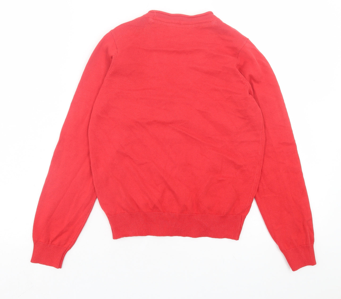 Marks and Spencer Girls Red V-Neck Cotton Cardigan Jumper Size 9-10 Years Button - School Wear