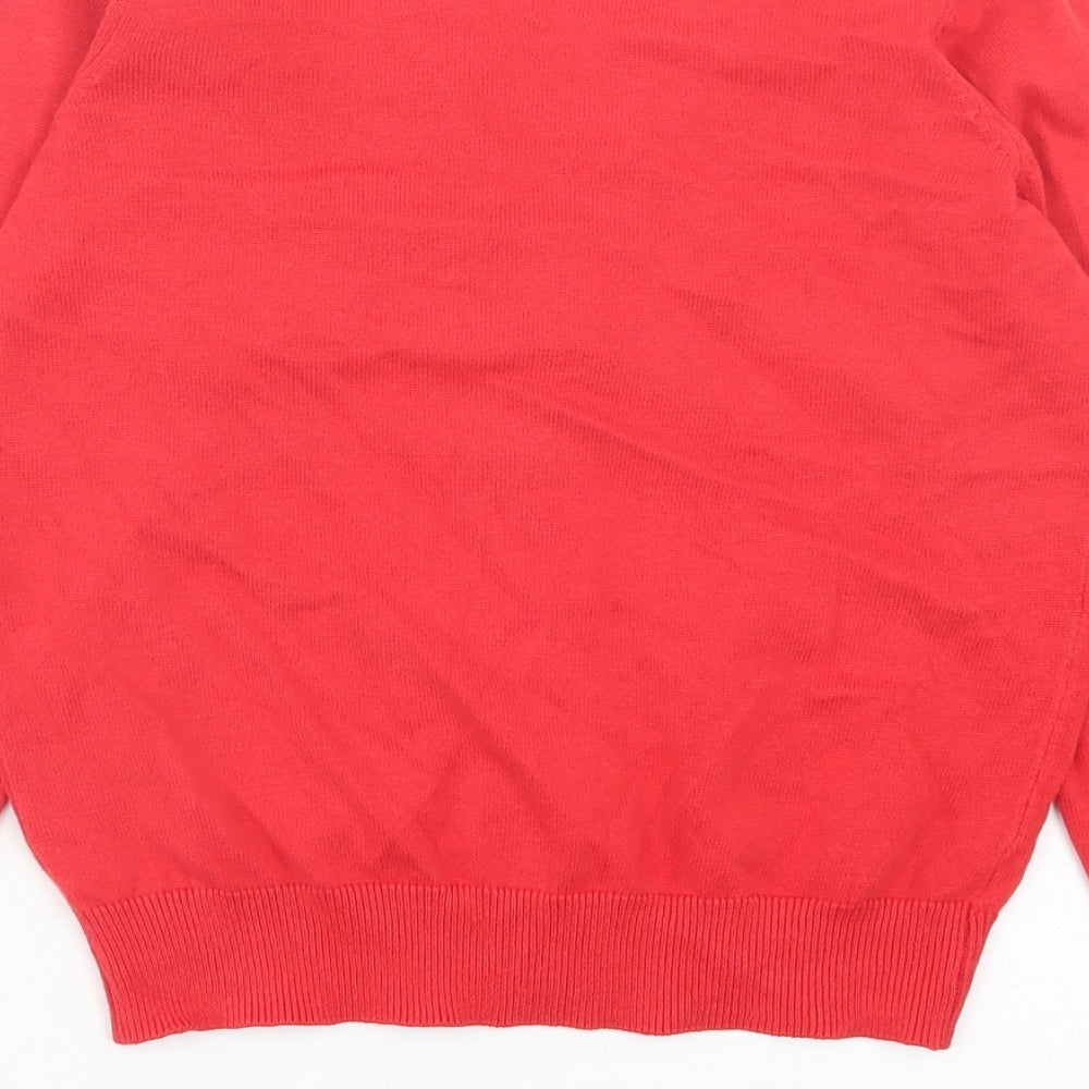 Marks and Spencer Girls Red V-Neck Cotton Cardigan Jumper Size 9-10 Years Button - School Wear