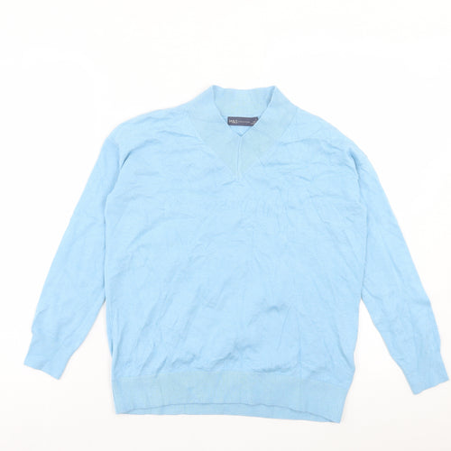 Marks and Spencer Womens Blue V-Neck Viscose Pullover Jumper Size XS