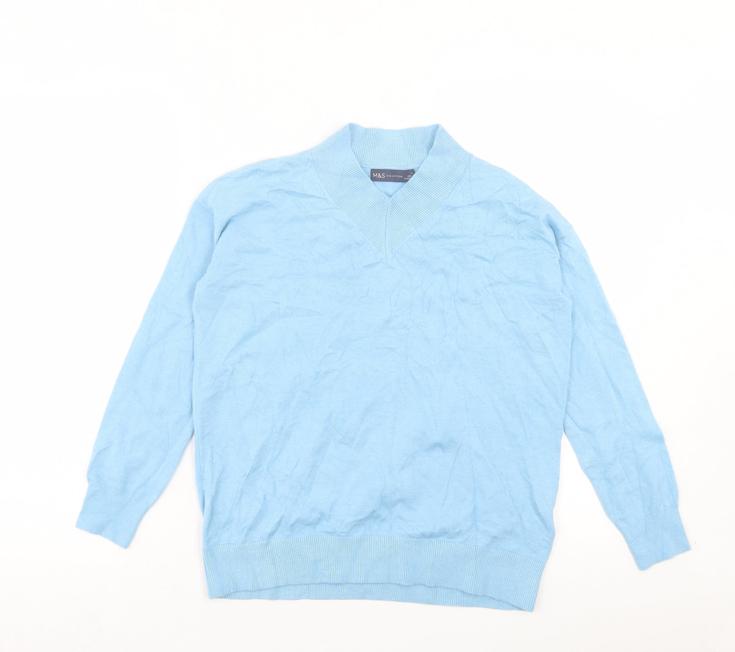 Marks and Spencer Womens Blue V-Neck Viscose Pullover Jumper Size XS