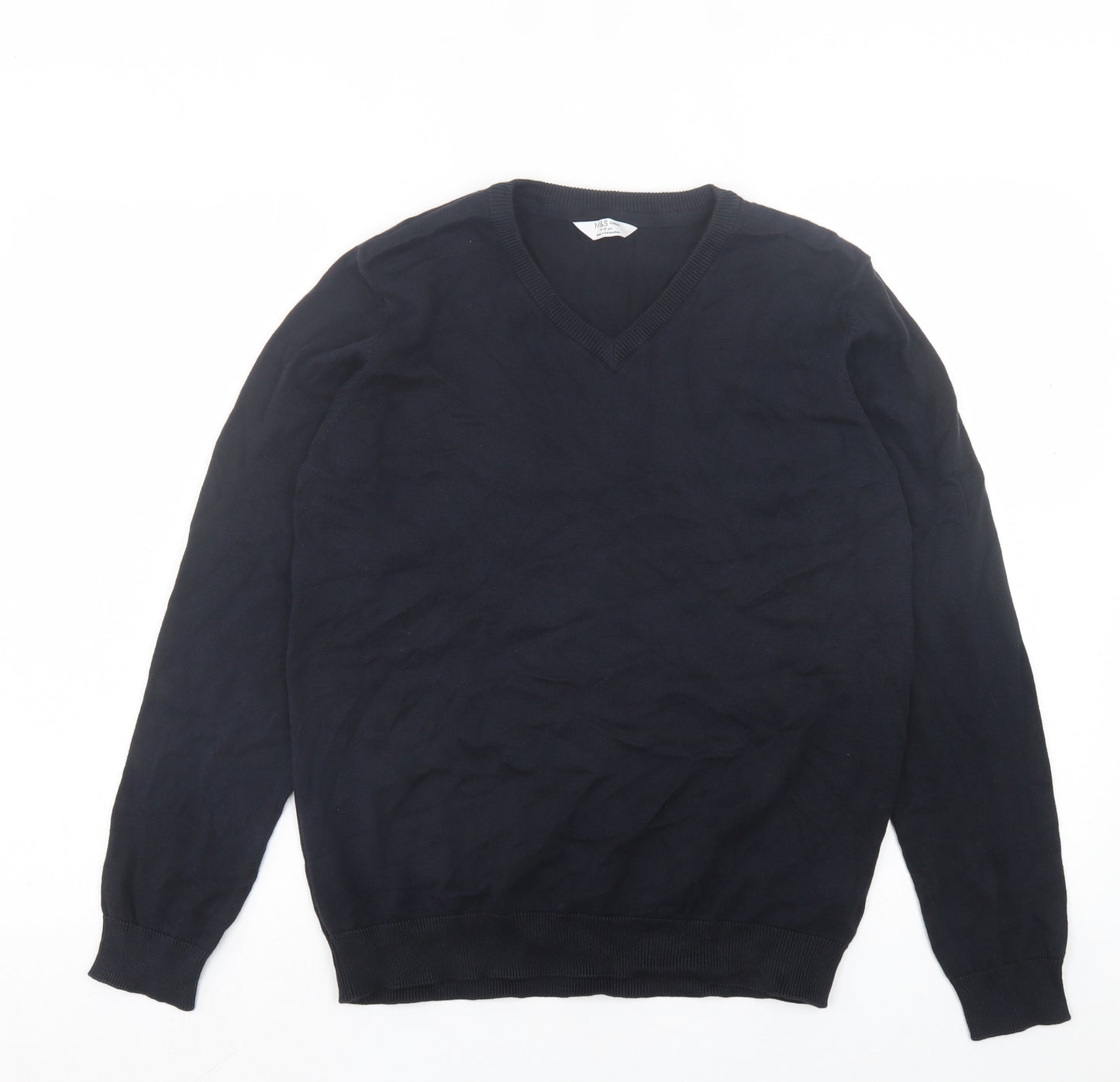 Marks and Spencer Boys Black V-Neck Cotton Pullover Jumper Size 14-15 Years Pullover - School Wear