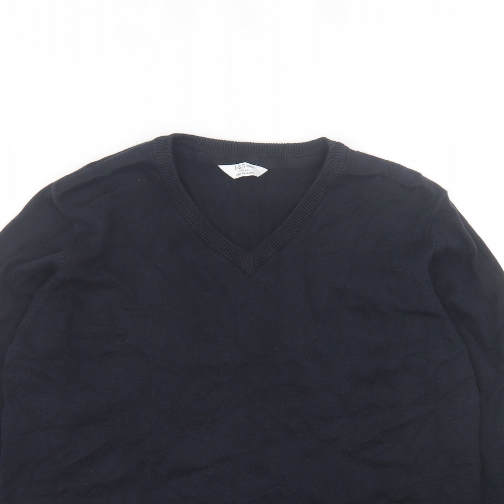 Marks and Spencer Boys Black V-Neck Cotton Pullover Jumper Size 14-15 Years Pullover - School Wear