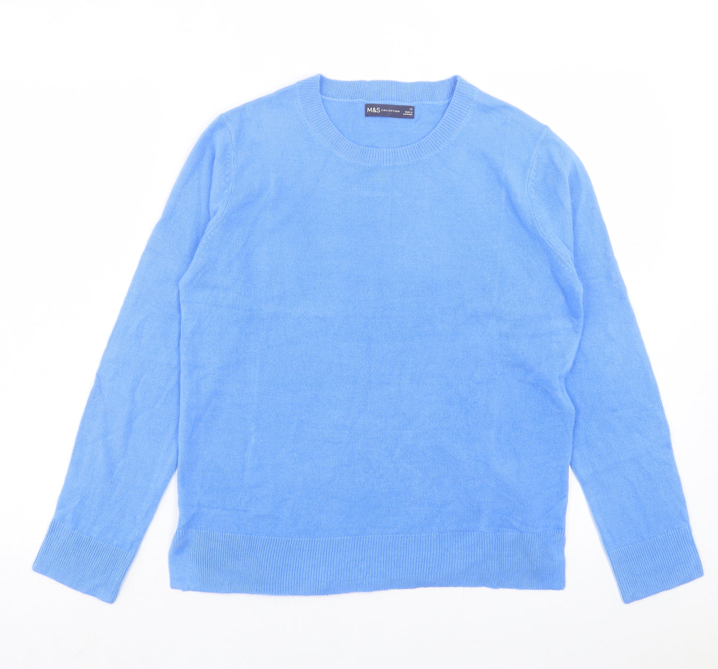 Marks and Spencer Womens Blue Crew Neck Acrylic Pullover Jumper Size 12