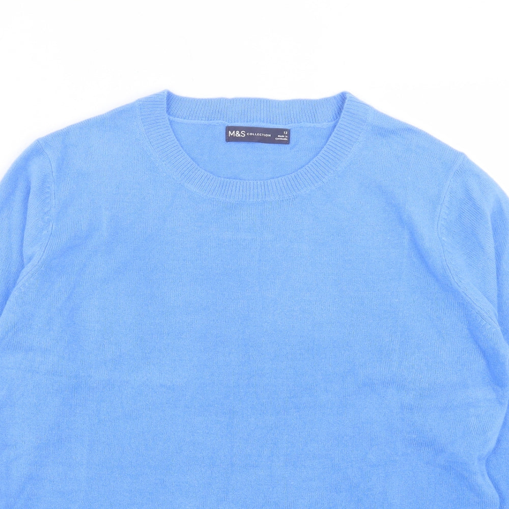 Marks and Spencer Womens Blue Crew Neck Acrylic Pullover Jumper Size 12