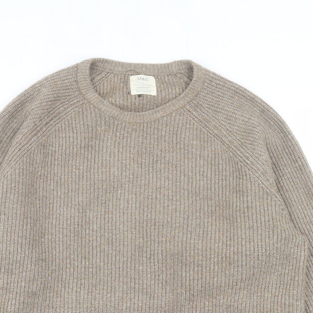 Marks and Spencer Mens Brown Crew Neck Polyamide Pullover Jumper Size L