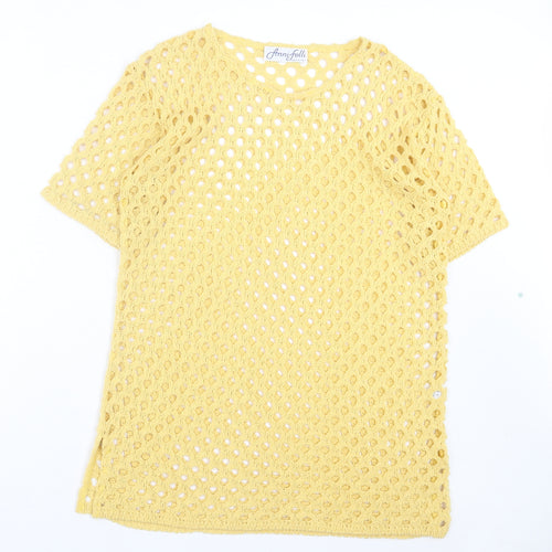 anni follie Womens Yellow Acrylic Basic T-Shirt Size M Crew Neck
