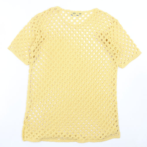 anni follie Womens Yellow Acrylic Basic T-Shirt Size M Crew Neck