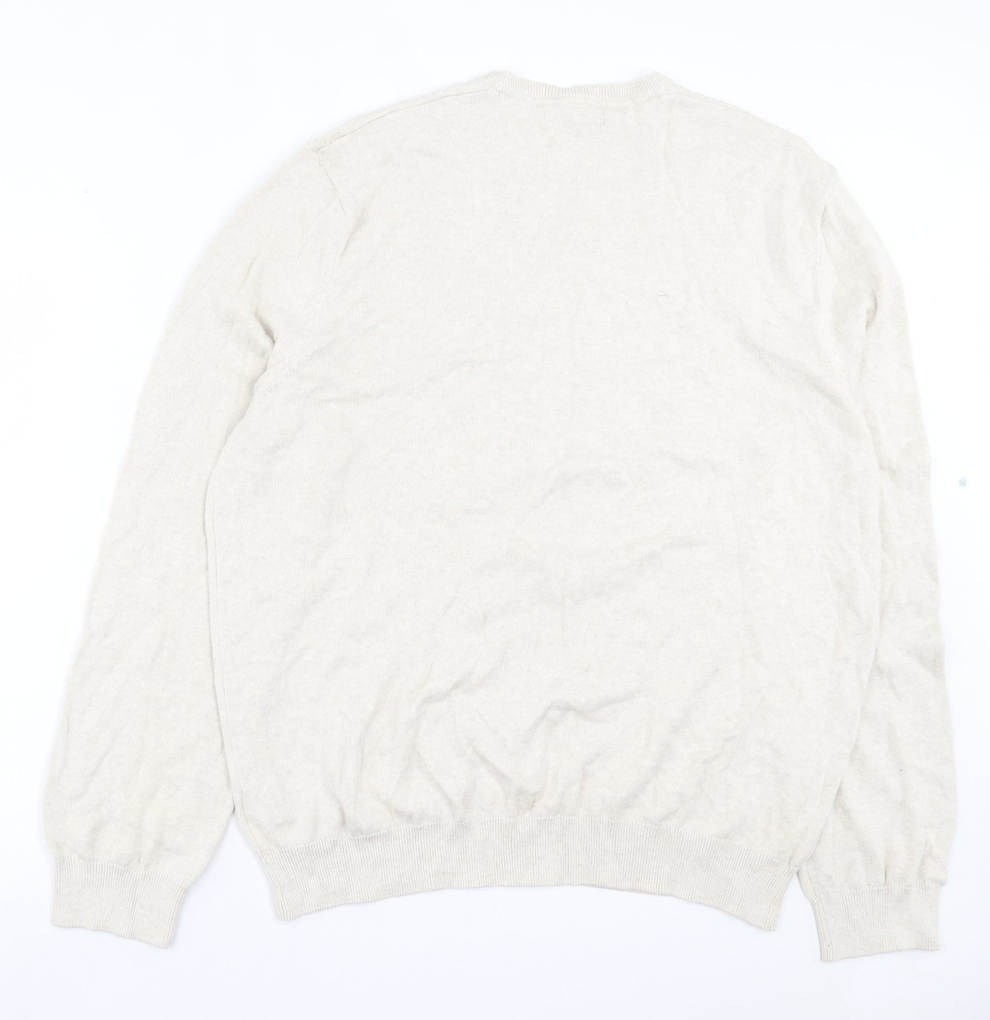 Marks and Spencer Mens Beige V-Neck Cotton Pullover Jumper Size 3XL