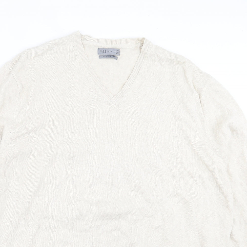 Marks and Spencer Mens Beige V-Neck Cotton Pullover Jumper Size 3XL