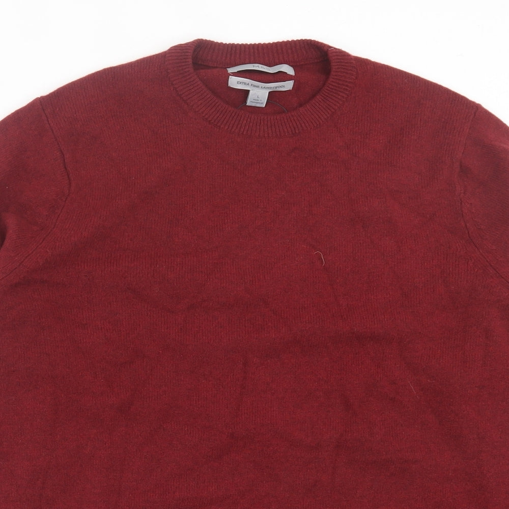 Marks and Spencer Mens Red Crew Neck Wool Pullover Jumper Size XL