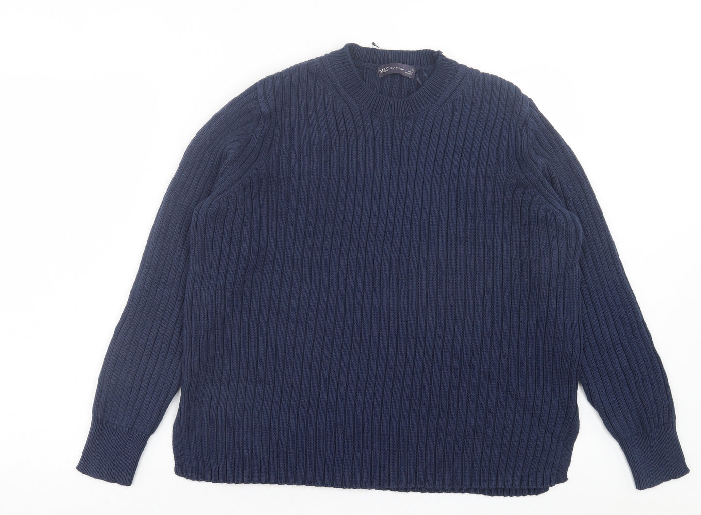 Marks and Spencer Womens Blue Crew Neck Cotton Pullover Jumper Size 16