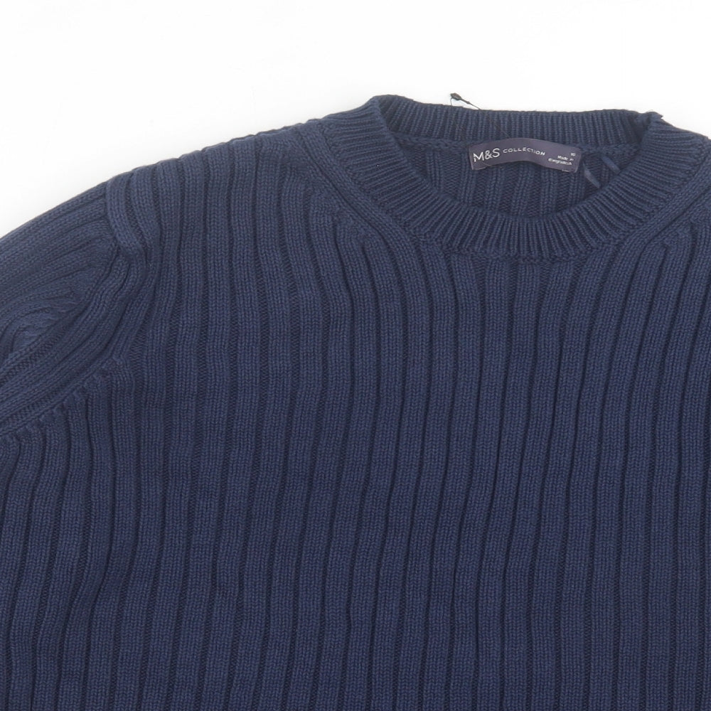 Marks and Spencer Womens Blue Crew Neck Cotton Pullover Jumper Size 16