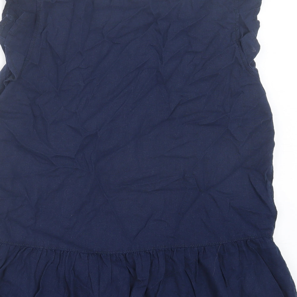 Papaya Womens Blue Linen Basic Button-Up Size 16 V-Neck