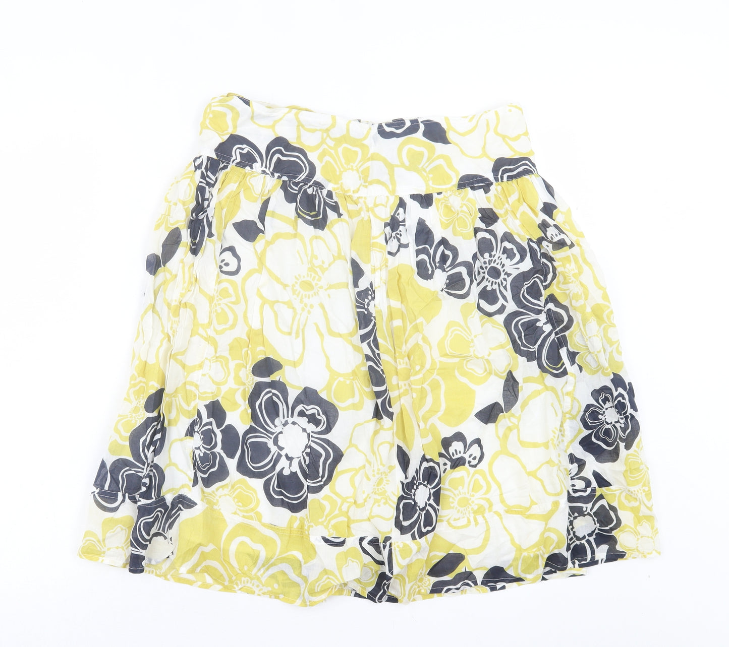 Marks and Spencer Womens Green Floral Cotton A-Line Skirt Size 10 Zip