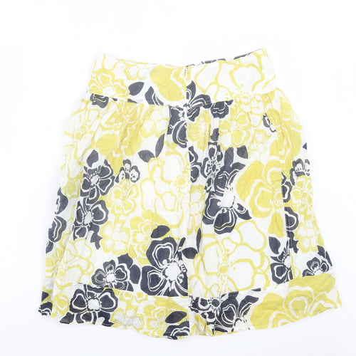 Marks and Spencer Womens Green Floral Cotton A-Line Skirt Size 10 Zip