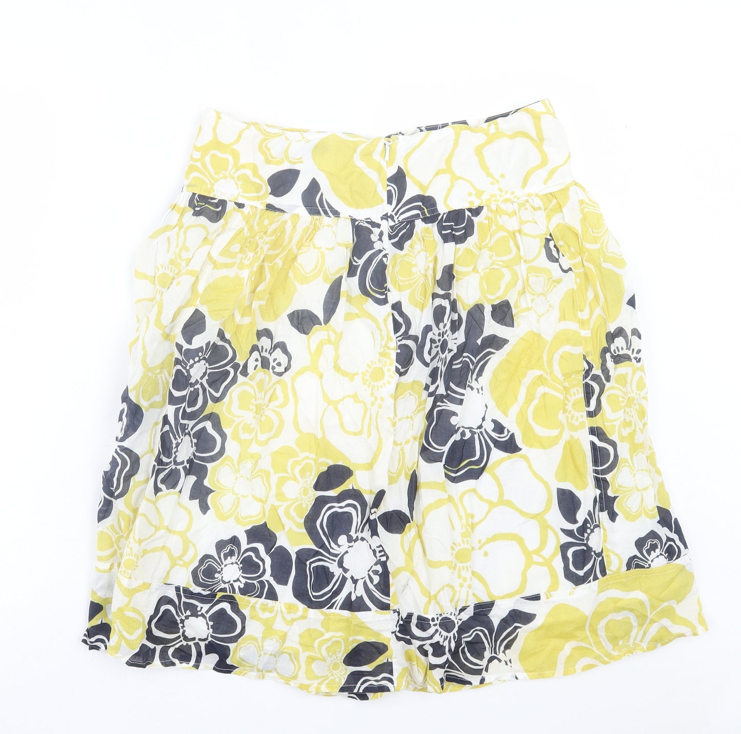 Marks and Spencer Womens Green Floral Cotton A-Line Skirt Size 10 Zip