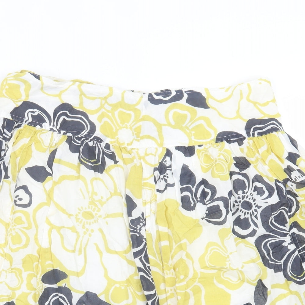 Marks and Spencer Womens Green Floral Cotton A-Line Skirt Size 10 Zip