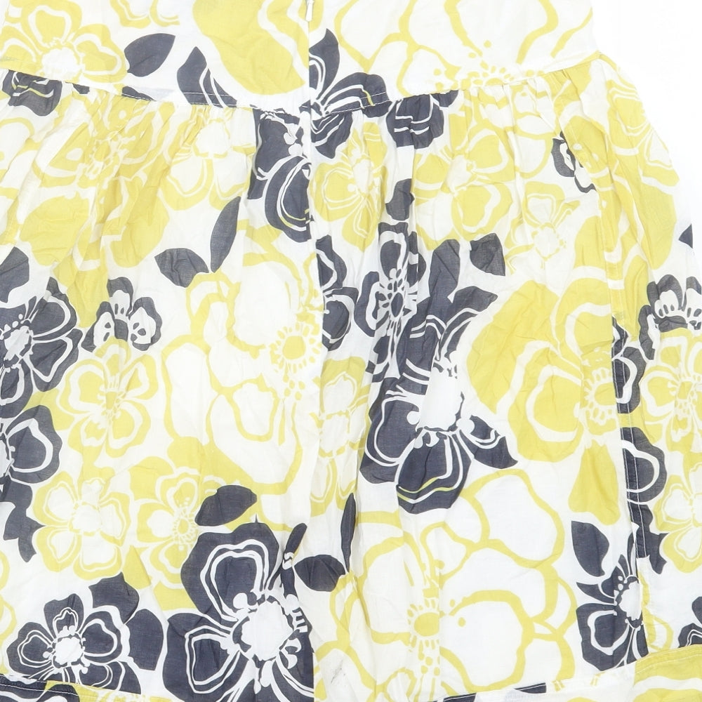 Marks and Spencer Womens Green Floral Cotton A-Line Skirt Size 10 Zip
