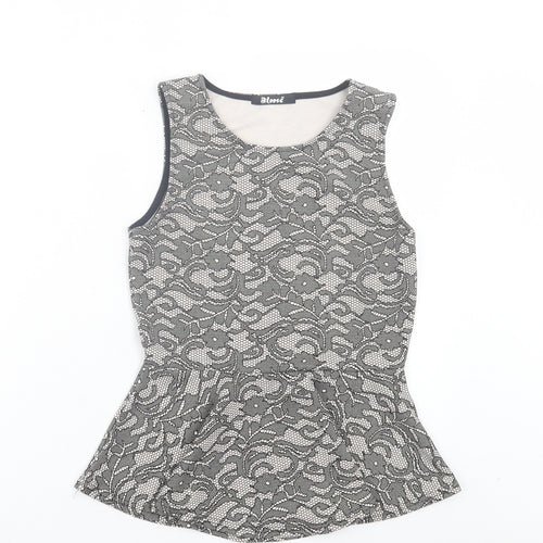 Bloose Womens Black Floral Polyester Basic Tank Size 12 Round Neck